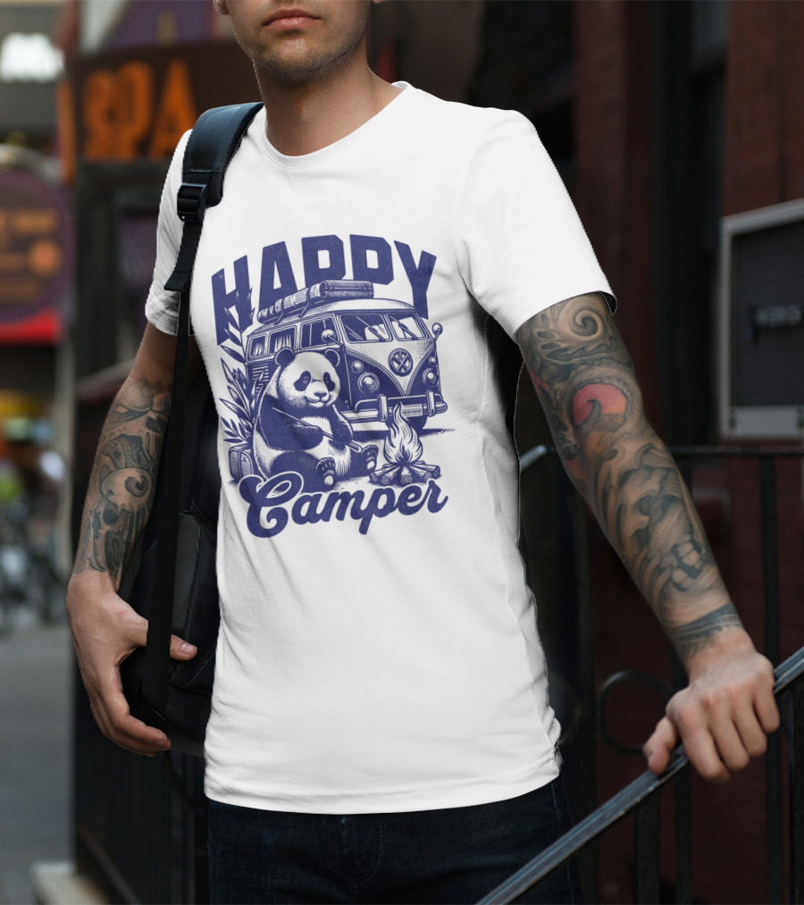 Happy Camper Panda By Van And Campfire Vintage T-Shirt