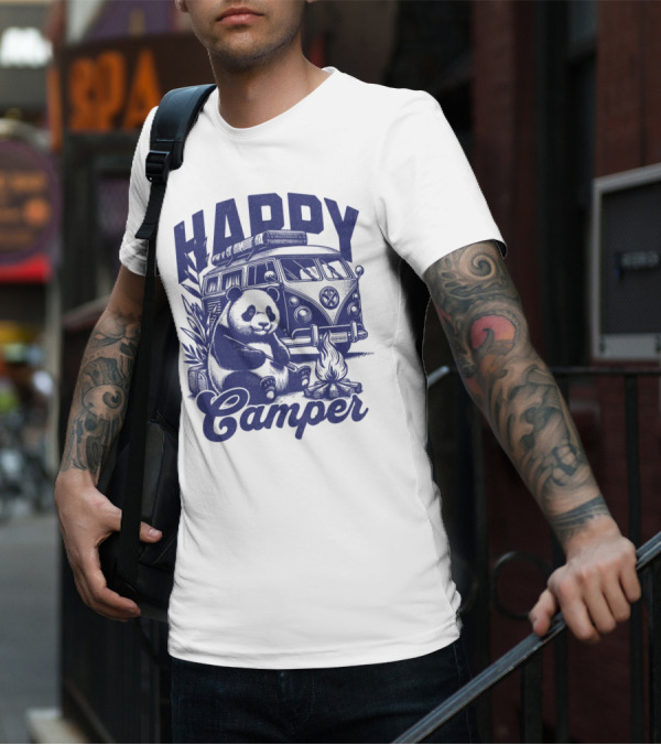 Happy Camper Panda By Van And Campfire Vintage T-Shirt