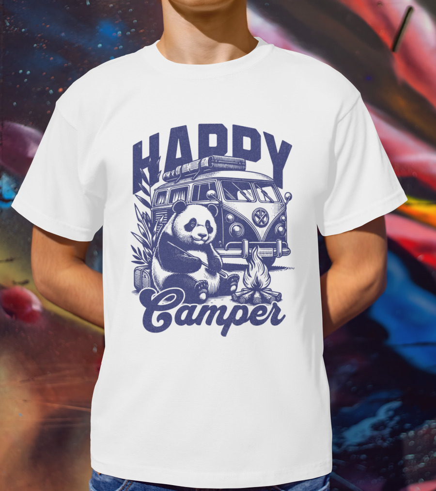 Happy Camper Panda By Van And Campfire Vintage T-Shirt