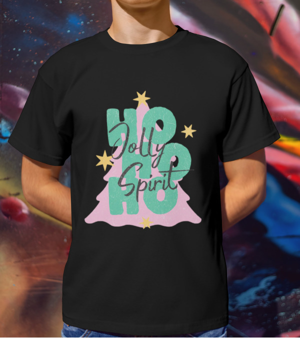HO HO HO Jolly Spirit Christmas Tree Stars T-Shirt