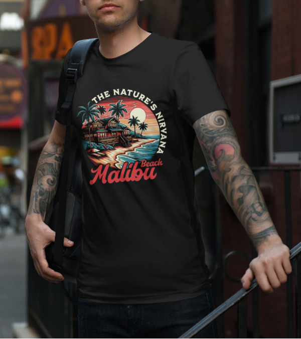 The Nature's Nirvana Malibu Beach Retro Sunset Scene T-Shirt