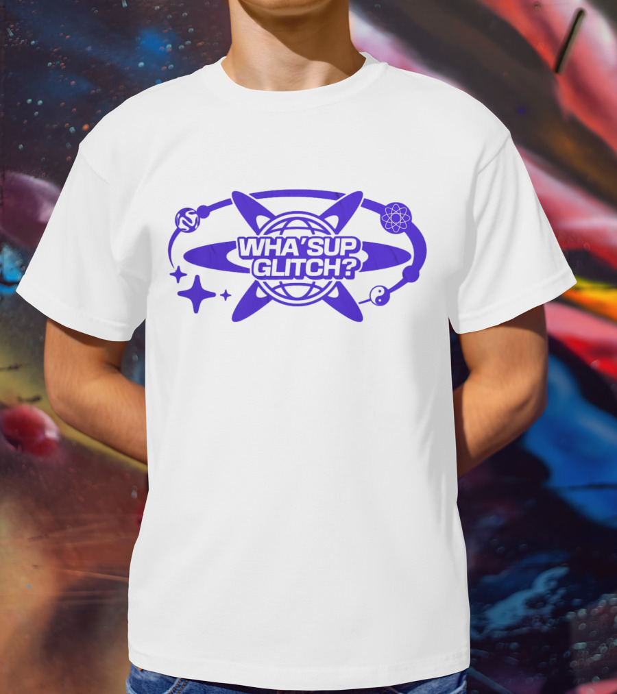 WHA'SUP GLITCH YNOT2K Retro Tech Atomic Globe T-Shirt