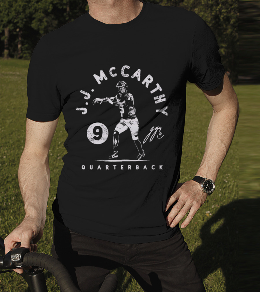 J.J. McCarthy Quarterback 9 Signature Football Player T-Shirt
