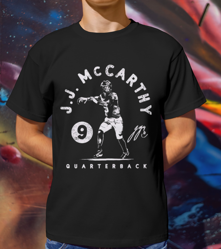 J.J. McCarthy Quarterback 9 Signature Football Player T-Shirt