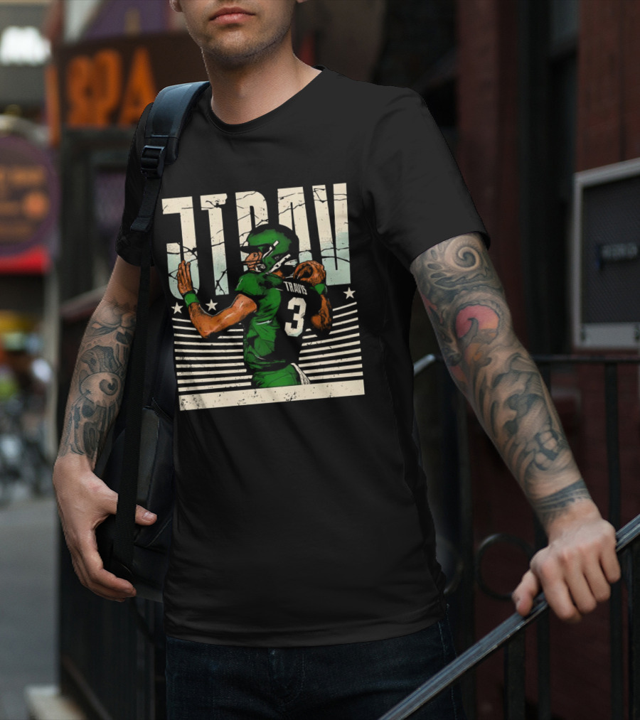 Jordan Travis New York Jets Football Cartoon Graphic Retro Style Football Jersey Number 3 T-Shirt