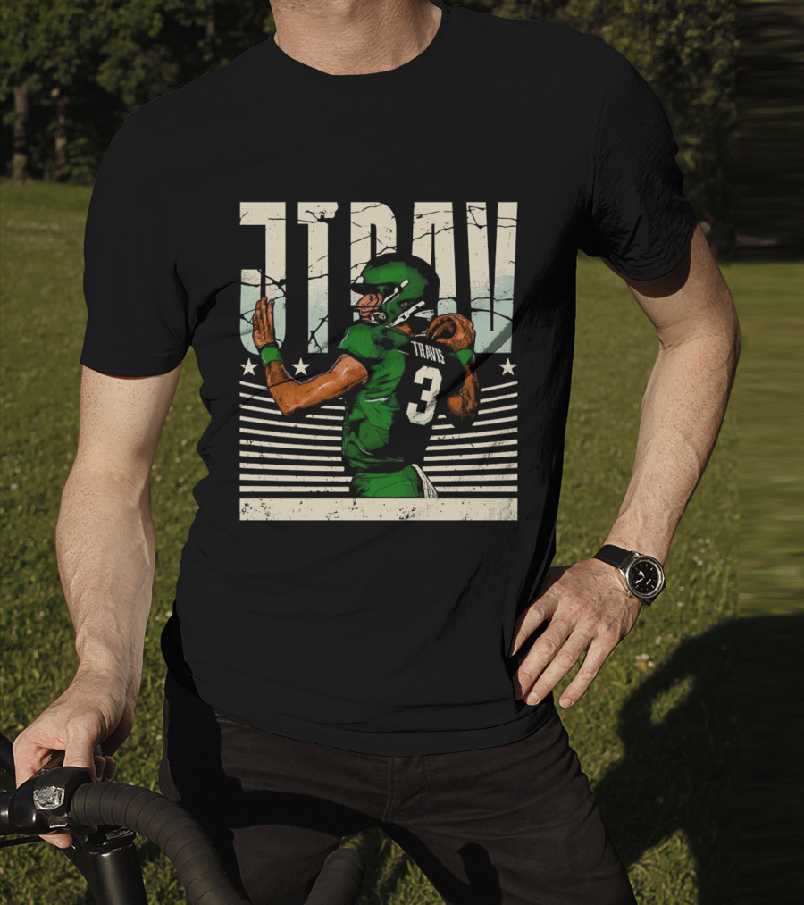 Jordan Travis New York Jets Football Cartoon Graphic Retro Style Football Jersey Number 3 T-Shirt
