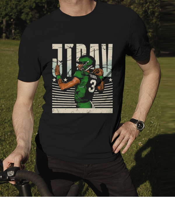Jordan Travis New York Jets Football Cartoon Graphic Retro Style Football Jersey Number 3 T-Shirt