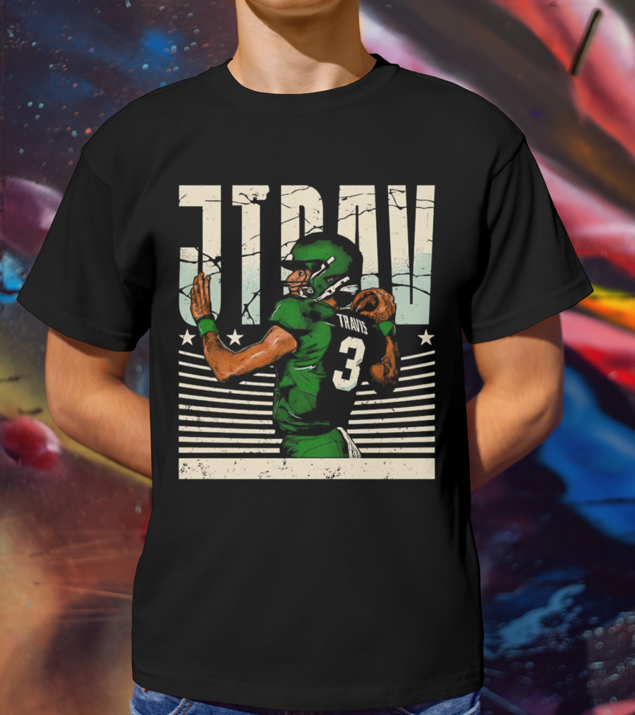 Jordan Travis New York Jets Football Cartoon Graphic Retro Style Football Jersey Number 3 T-Shirt