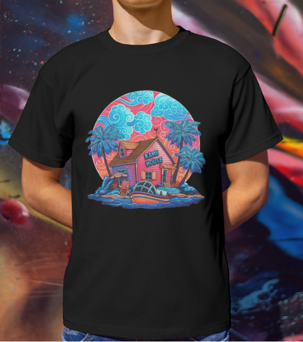 Kame House Vibrant Tropical Island Scene Dragon Ball T-Shirt