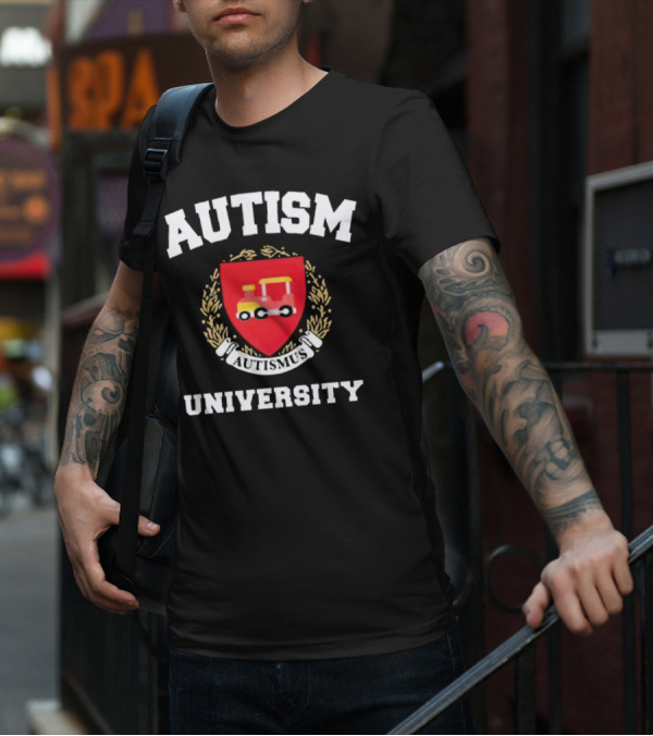 Autismus University Autism Joke Shield With Toy Car Crest T-Shirt