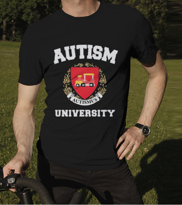 Autismus University Autism Joke Shield With Toy Car Crest T-Shirt