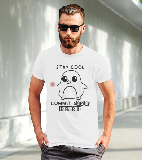 Stay Cool Commit Acts Of Friendship Cute Penguin With Red Ball T-Shirt