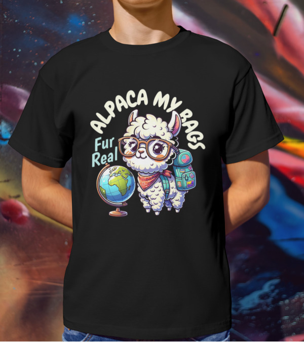 Alpaca My Bags Fur Real Cute Globe Travel Adventure T-Shirt