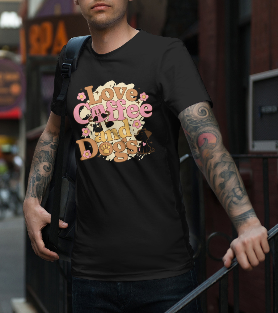 Love Coffee And Dogs Cute Floral Cartoon T-Shirt