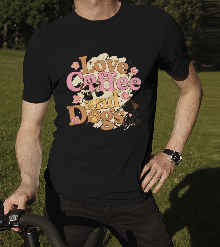 Love Coffee And Dogs Cute Floral Cartoon T-Shirt