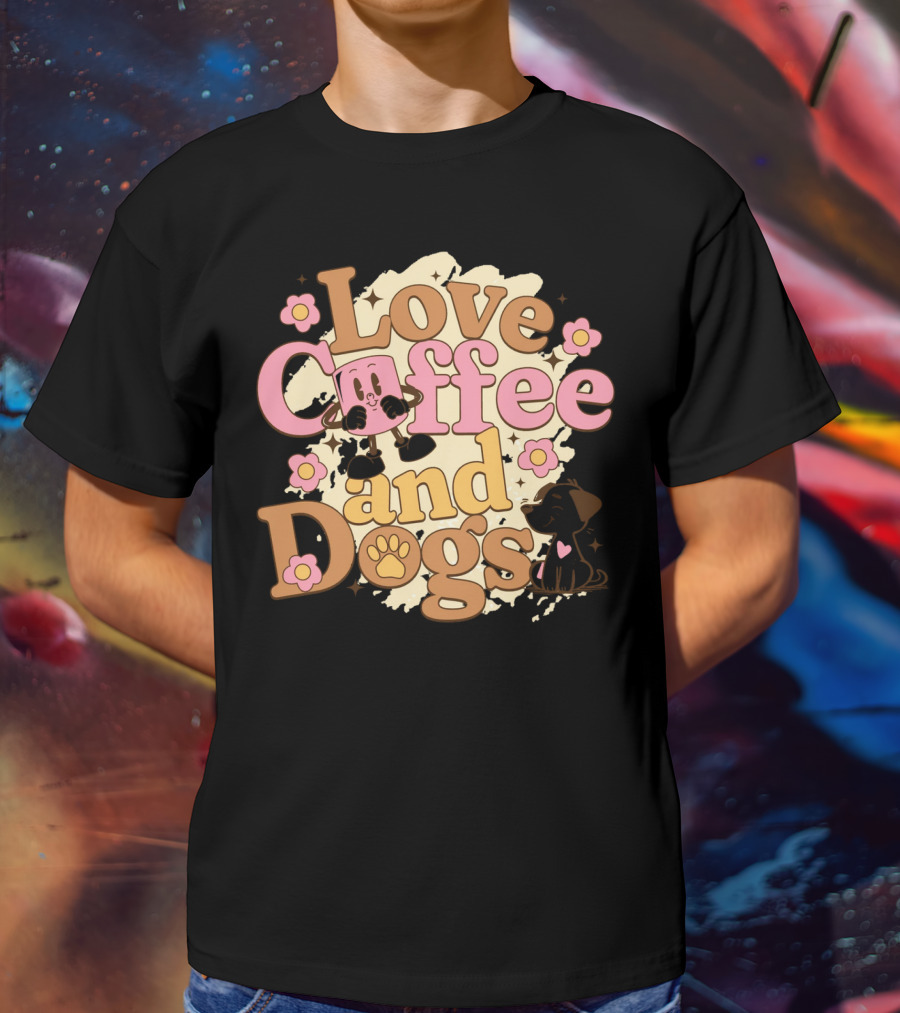 Love Coffee And Dogs Cute Floral Cartoon T-Shirt