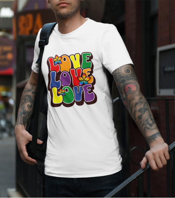 LOVE LOVE LOVE Rainbow Pride Flowers T-Shirt