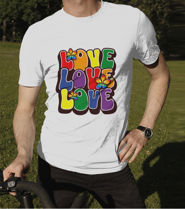 LOVE LOVE LOVE Rainbow Pride Flowers T-Shirt