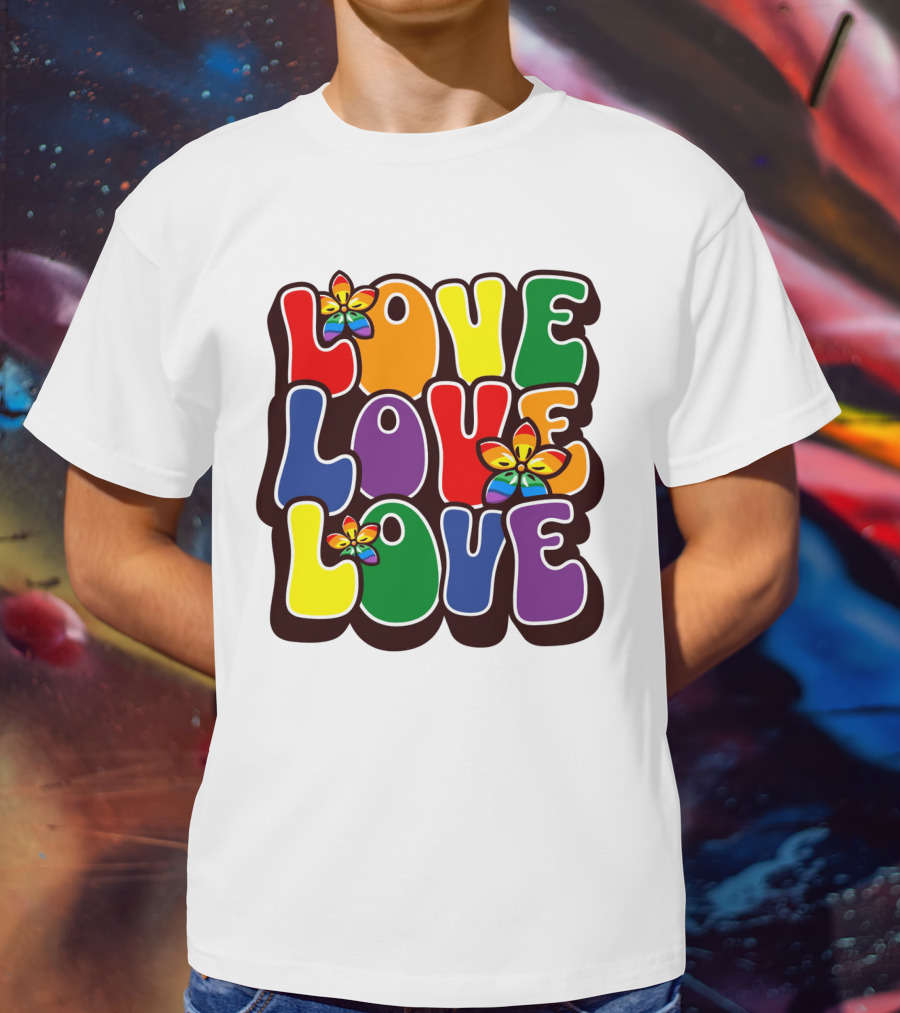 LOVE LOVE LOVE Rainbow Pride Flowers T-Shirt