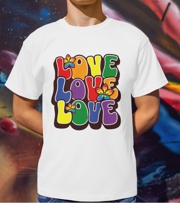 LOVE LOVE LOVE Rainbow Pride Flowers T-Shirt