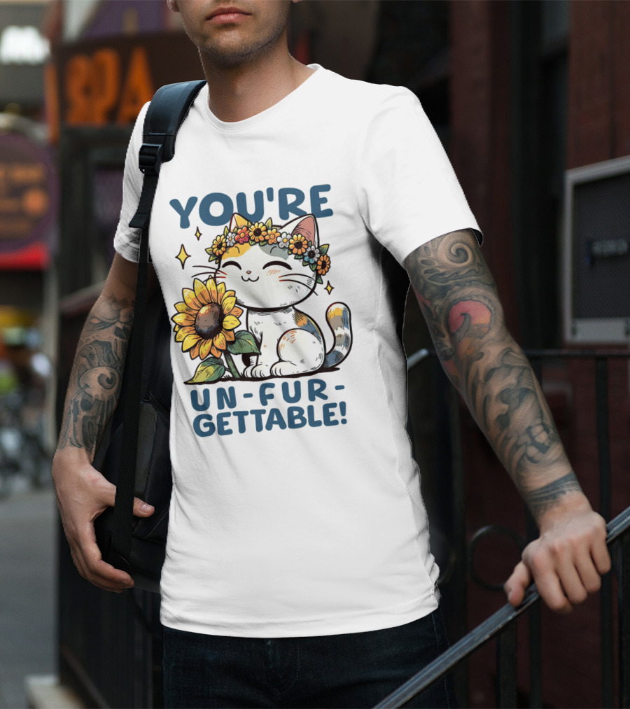 YOU'RE UN-FUR-GETTABLE Sunflower Cat With Flower Crown T-Shirt