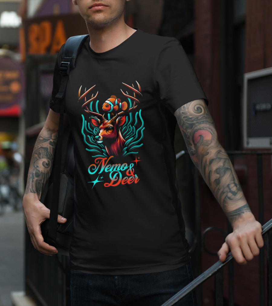 Nemo And Deer Clownfish And Antlers Fantasy Fusion T-Shirt
