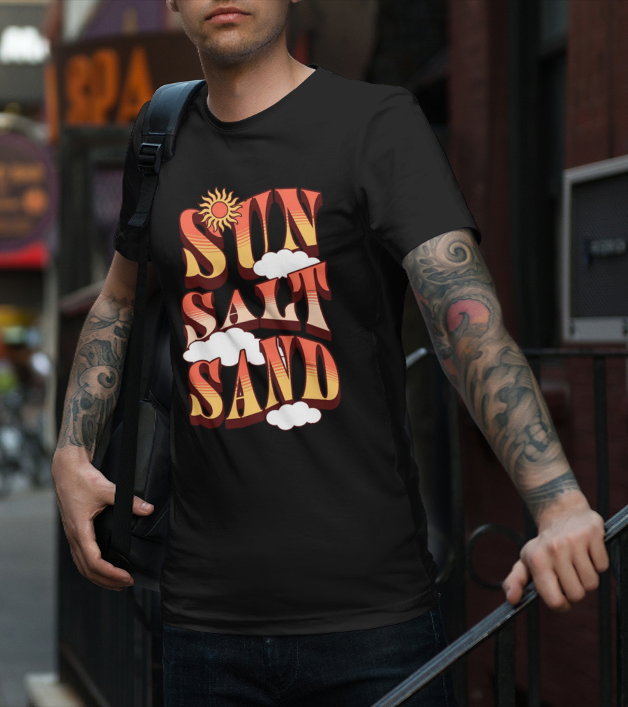 Sun Salt Sand Retro Hippie Vibes With Sun And Clouds T-Shirt