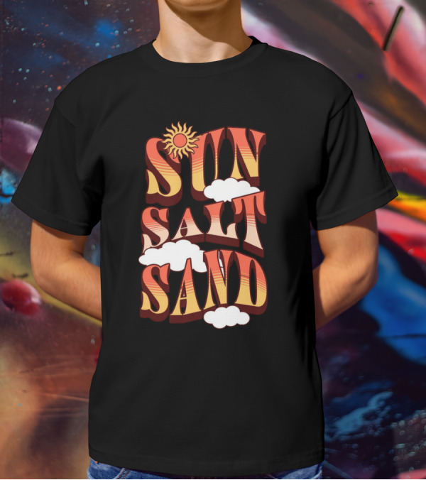 Sun Salt Sand Retro Hippie Vibes With Sun And Clouds T-Shirt