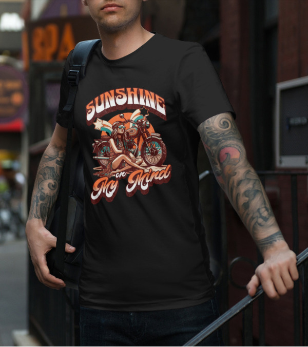 Sunshine On My Mind Hippie Motorcycle Sunset Retro Summer T-Shirt