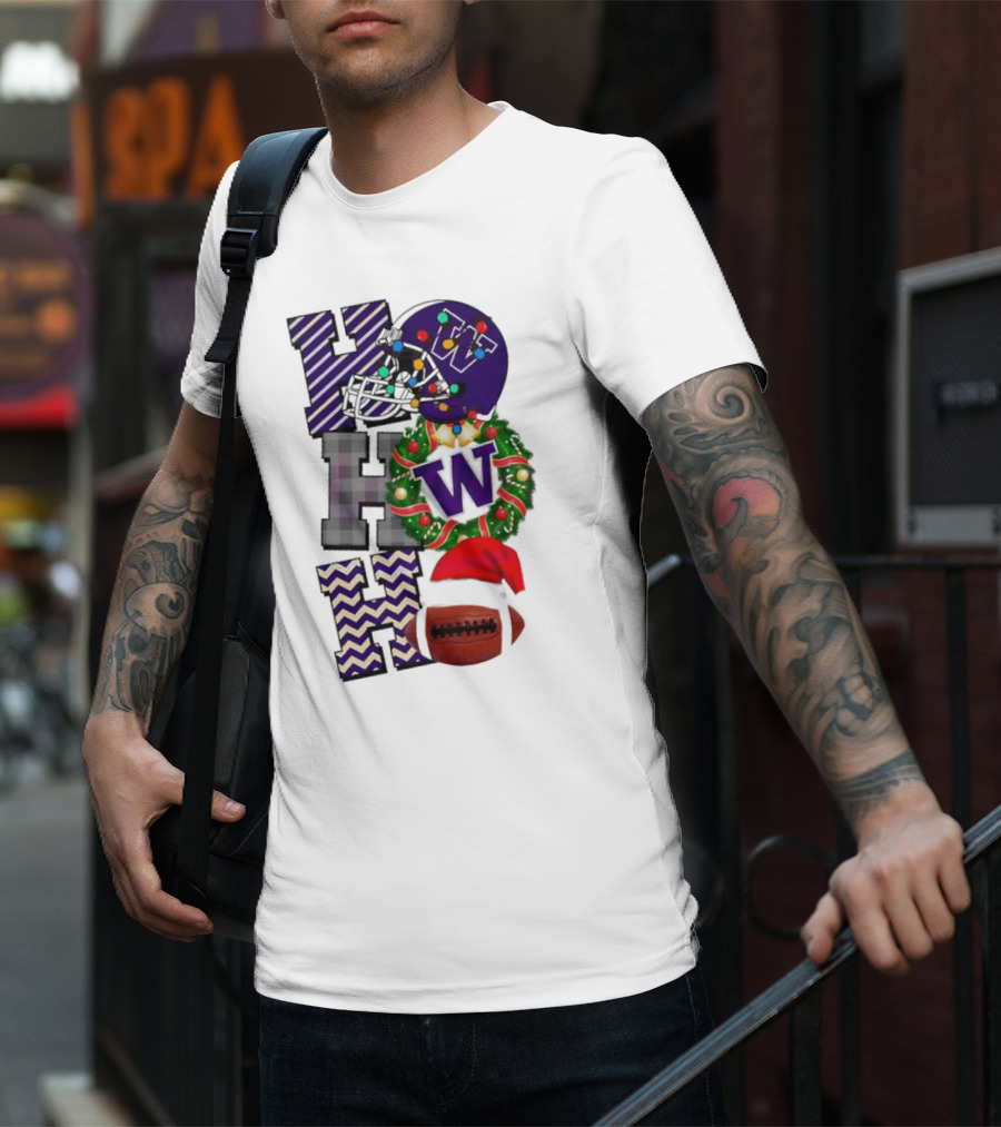 Washington Huskies Football Christmas Ho Ho Ho Helmet Wreath Ball T-Shirt