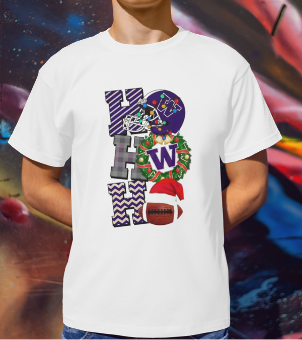 Washington Huskies Football Christmas Ho Ho Ho Helmet Wreath Ball T-Shirt