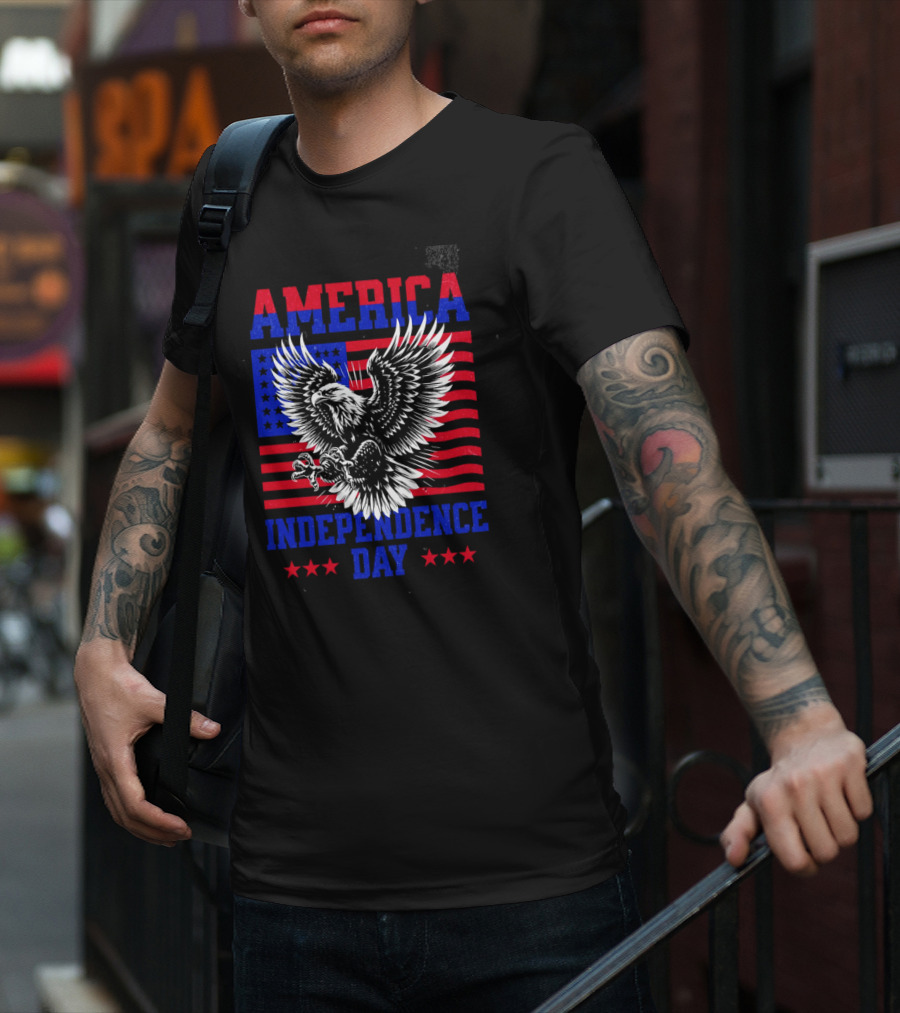 America Independence Day Eagle Flag Stars T-Shirt