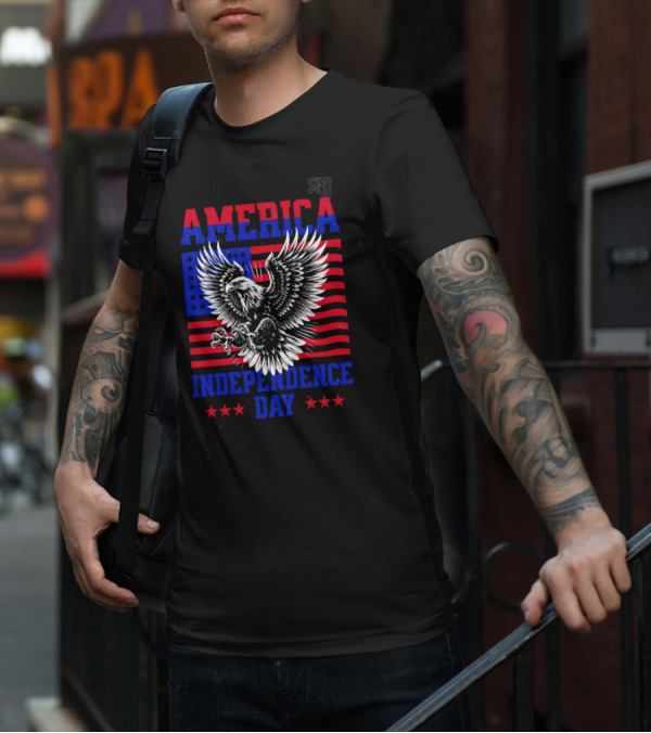 America Independence Day Eagle Flag Stars T-Shirt