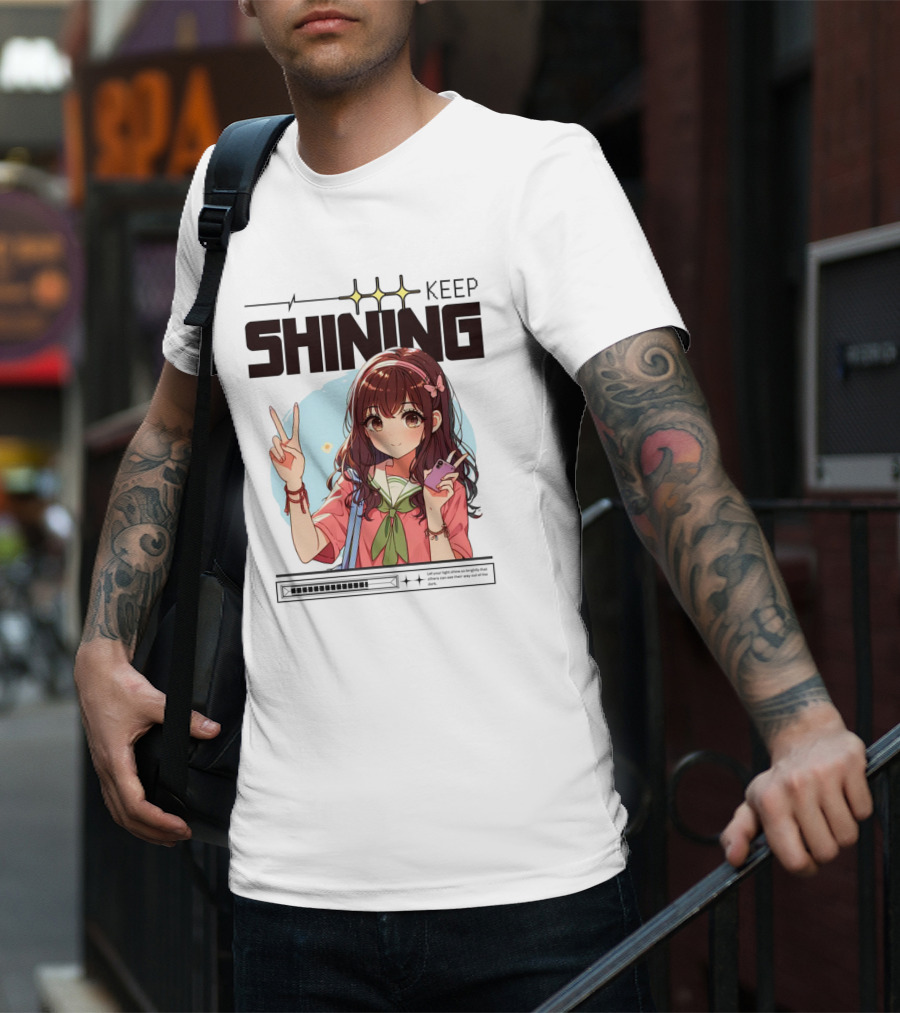 Keep Shining Cute Anime Girl Peace Sign T-Shirt