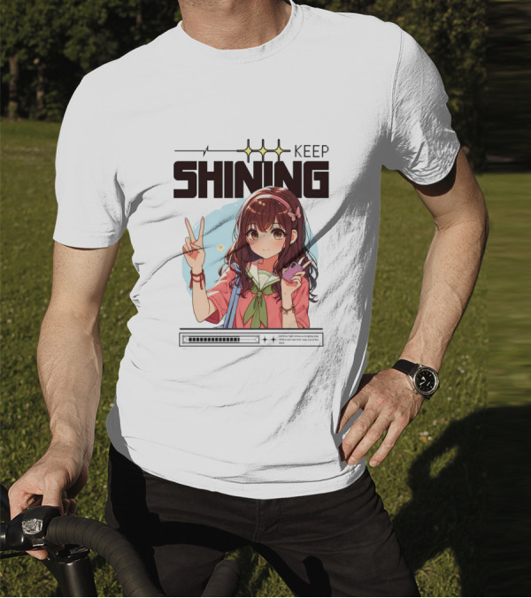 Keep Shining Cute Anime Girl Peace Sign T-Shirt