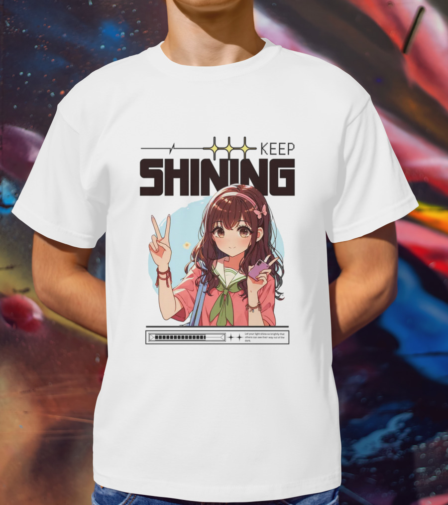 Keep Shining Cute Anime Girl Peace Sign T-Shirt