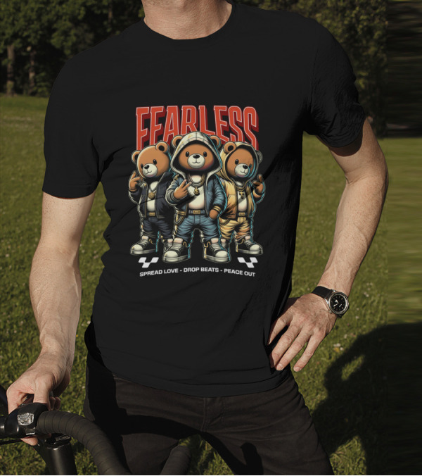 FEARLESS Spread Love Drop Beats Peace Out Teddy Trio T-Shirt