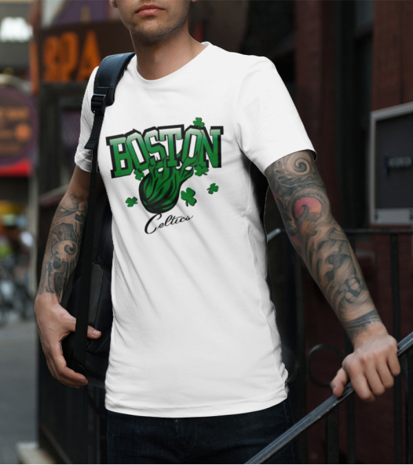 Boston Celtics Shamrock Flames Basketball Vintage T-Shirt