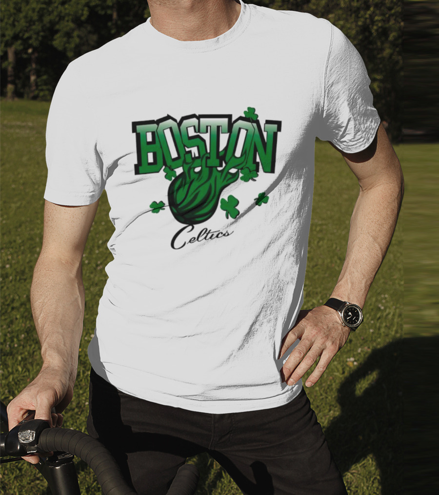 Boston Celtics Shamrock Flames Basketball Vintage T-Shirt