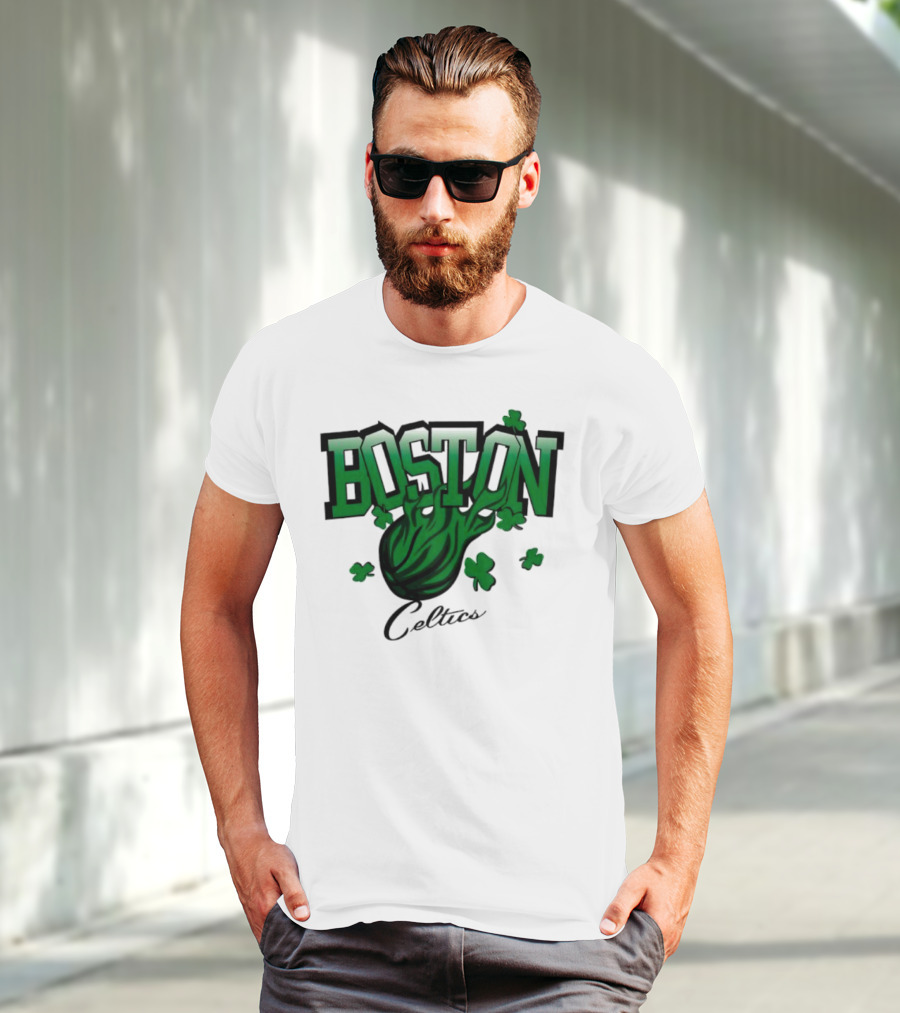 Boston Celtics Shamrock Flames Basketball Vintage T-Shirt