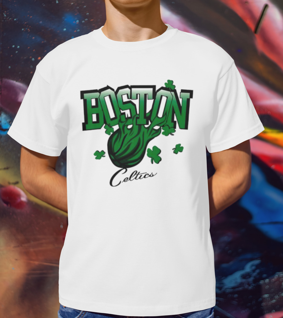 Boston Celtics Shamrock Flames Basketball Vintage T-Shirt