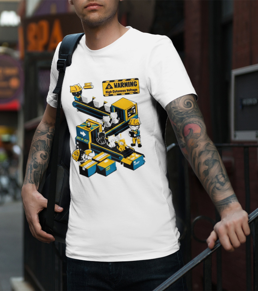 Warning High Cuteness Voltage Cats Factory Worker Warning T-Shirt