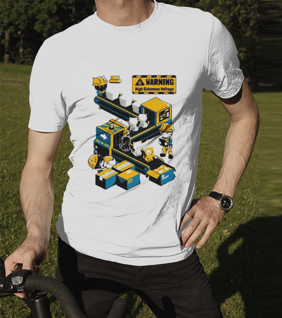 Warning High Cuteness Voltage Cats Factory Worker Warning T-Shirt