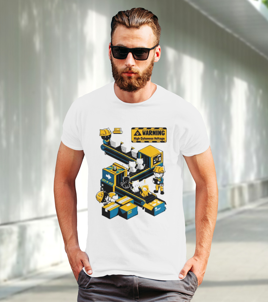 Warning High Cuteness Voltage Cats Factory Worker Warning T-Shirt
