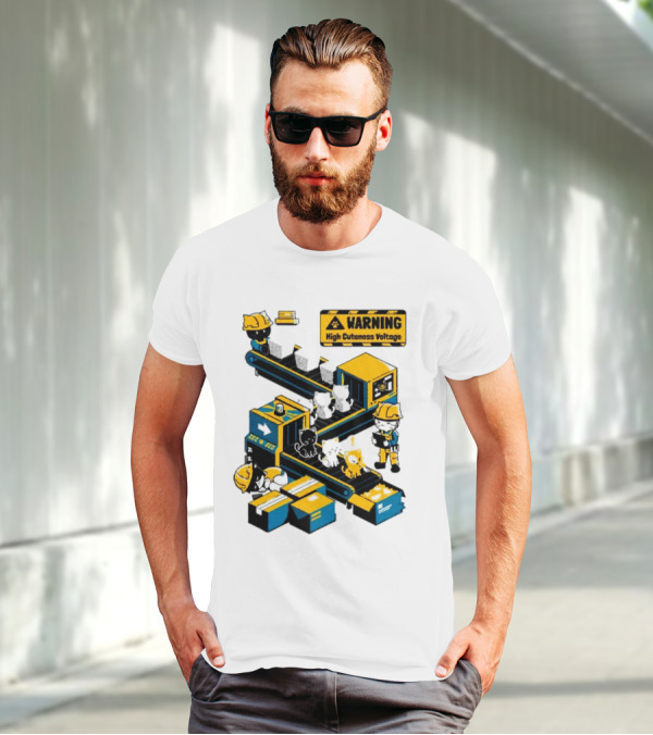 Warning High Cuteness Voltage Cats Factory Worker Warning T-Shirt