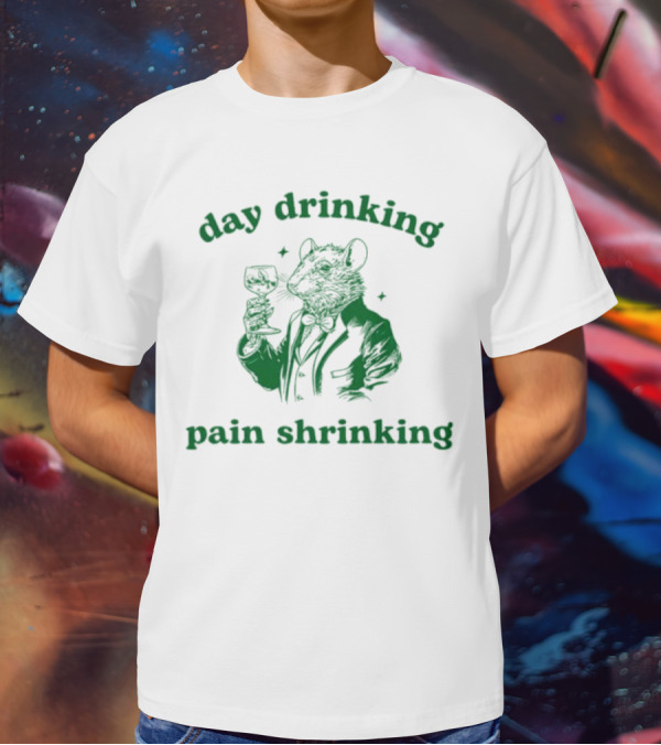 Day Drinking Pain Shrinking Rat In Suit With Wine Glass T-Shirt