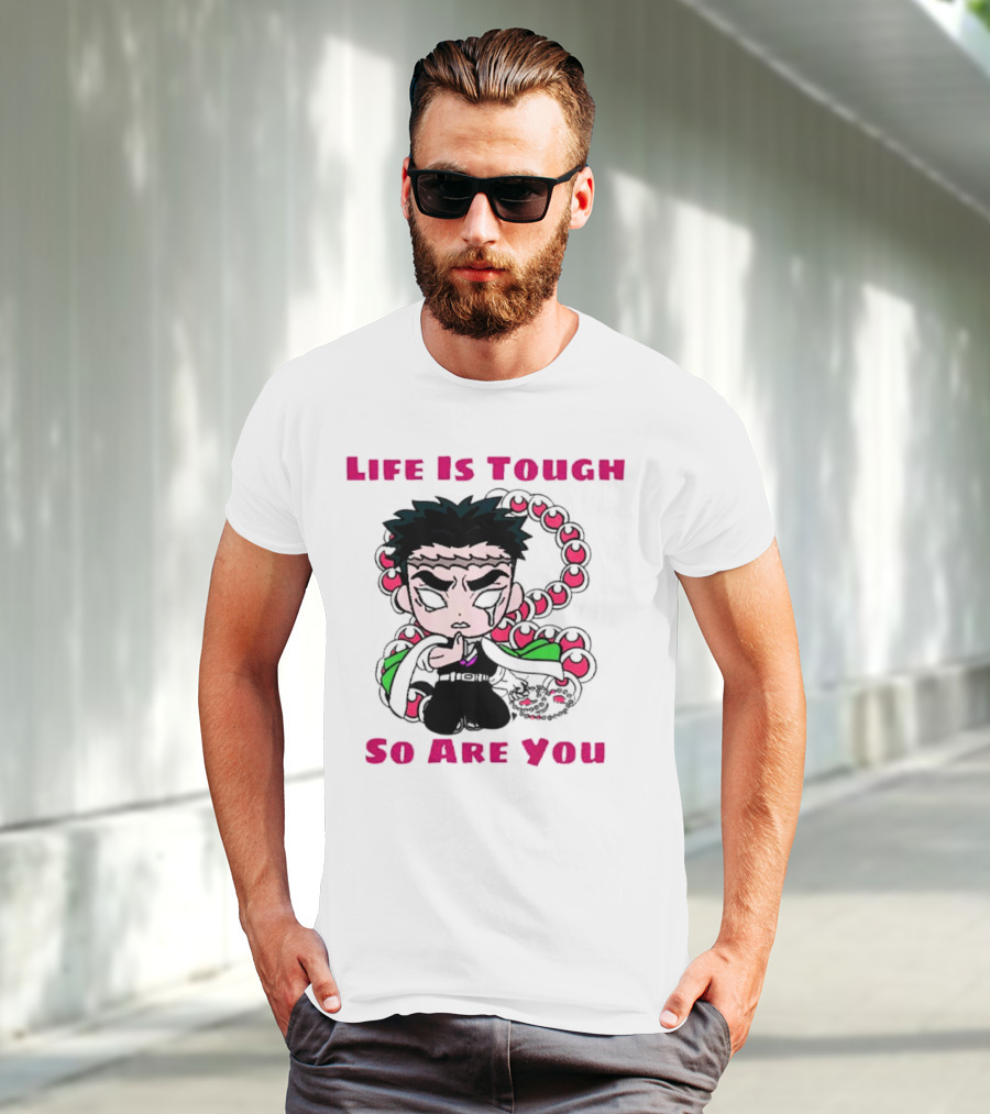 Life Is Tough So Are You Anime Character With Beads And Green Accents T-Shirt