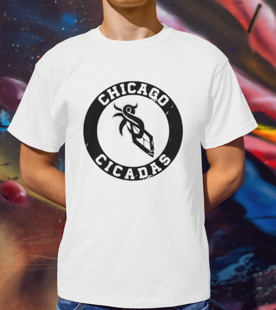 Chicago Cicadas Baseball Team Logo Black Circle T-Shirt