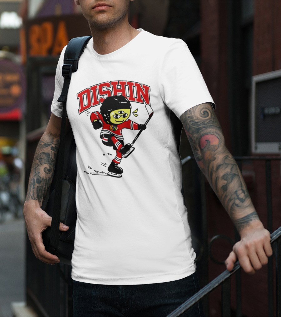 Dishin Chicago Blackhawks Hockey Three-Eyed Mascot T-Shirt