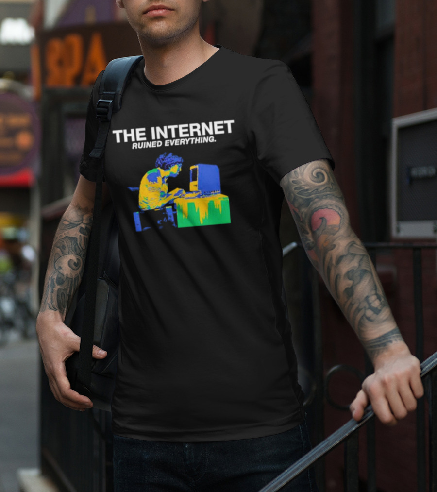 The Internet Ruined Everything Retro Computer Print T-Shirt